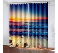 Aotiwe Fun Curtains for Living Room, Balcony Curtains Multicolor Sea Wave Sunrise Scenery Polyester 2 Panels 192x84inch