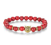 Aotiwe Gold Plated Bangle Bracelet, Bangle Jewelry Trendy Owl Beaded Bracelet Red 17.7cm with Round Ruby