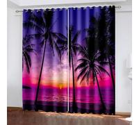 Aotiwe Kitchen Curtain Set, Living Room Drapes Blackout Purple Red Sunset Beach Palm Trees Landscape Polyester 2 Panels 108x96inch