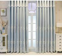 Aotiwe Kitchen Window Curtain Blue, Black Out Curtains Decorative Lace Embroidery Double Layer Polyester Cotton 2 Panels 34W x 45L inch