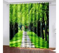 Aotiwe Kitchen Window Curtains Vintage, Curtain for Living Room Sliding Door Green Path and Tree Scenery Polyester 2 Panels 108x108inch