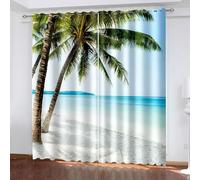 Aotiwe Light Blocking Curtains, Curtain Panel Set Blue Green Brown Palm Trees Sea Landscape Polyester 2 Panels 104x108inch