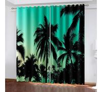 Aotiwe Living Room Curtains Set, Curtain for Men Black Green Tropical Palm Tree Polyester 2 Panels 108x72inch
