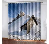Aotiwe Living Room Curtains Set, Master Bedroom Curtains Grey Blue Brown Snow Mountain and Cabin Landscape Polyester 2 Panels 168x108inch