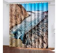Aotiwe Long Blackout Curtains, Vintage Curtains Kitchen Window Blue Brown White Snow Mountain Polyester 2 Panels 104x63inch
