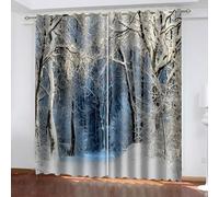 Aotiwe Long Curtains Kitchen, Master Bedroom Curtains Grey Blue Brown Snow Tree Branches Scenery Polyester 2 Panels 192x84inch