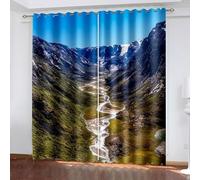 Aotiwe Long Kitchen Curtains, Blackout Curtains for Women Blue Gray Green Mountains and Rivers Polyester 2 Panels 184x96inch
