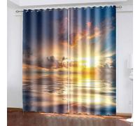 Aotiwe Matching Curtains, Curtain for Living Room Sliding Door Light Grey Yellow Sunrise Scenery Polyester 2 Panels 104x84inch