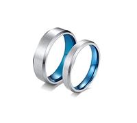 Aotiwe Matching Promise Rings for Couples Silver Blue Ring Plain Matte Band, Stainless Steel Couple Rings Women P½ & Men R½