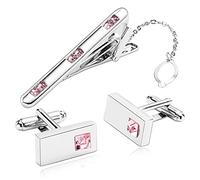Aotiwe Men Cufflinks and Tie Clip Set, Wedding Cufflinks for Dad Tie Pins for Men Rectangle Pink Stainless Steel
