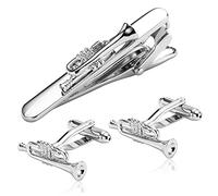 Aotiwe Mens Cufflinks and Tie Pin Set, Cufflinks for Boys Fancy Tie Pins for Men Trumpet Silver Stainless Steel