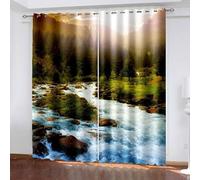 Aotiwe Modern Curtains Dining Room, Front Door Window Curtain Green White Natural Mountain River Landscape Polyester 2 Panels 68x45inch