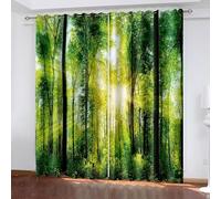 Aotiwe Modern Curtains for Bedroom, Fall Curtains for Living Room Green Trees and Sunshine Landscape Polyester 2 Panels 104x96inch