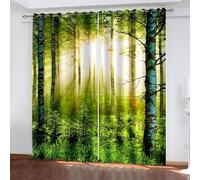 Aotiwe Modern Curtains for Kitchen, Curtains for Bedroom Black Out White Green Trees and Sunshine Landscape Polyester 2 Panels 84x90inch