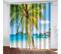 Aotiwe Panel Curtains, Curtains for Living Room Decor Blue Green Yellow Coconut Trees Seaside Landscape Polyester 2 Panels 104x108inch