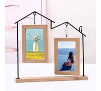 Aotiwe Photo Frames Set, 4x6 Picture Frame Collage Wood Color Double-Sided House Shape for Tabletop Display Glass