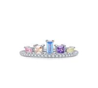 Aotiwe Ring for Her, Silver Wedding Band Women Multicolor Zircon Crown Sterling Silver Size L 1/2