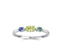 Aotiwe Ring for Women Engagement, Statement Rings Silver Multicolor Three Stones with Oval Shape Multicolor Cubic Zirconia Sterling Silver Size N 1/2