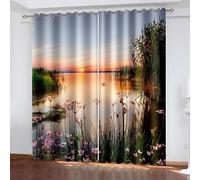 Aotiwe Room Curtains for Bedroom, Curtain for Windows Outside Orange Green Lake and Sunset Landscape Polyester 2 Panels 80x54inch