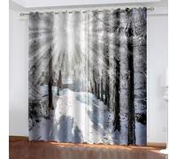 Aotiwe Room Darkening Curtains Vintage, Master Bedroom Curtains Grey Brown Sunshine Snow forest Landscape Polyester 2 Panels 108x96inch