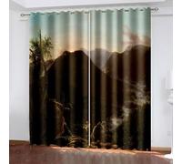 Aotiwe Rustic Curtains, Farmhouse Curtains Kitchen Window Green Mountain Scenery Polyester 2 Panels 76x90inch