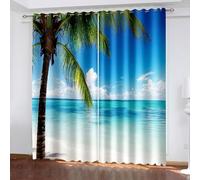 Aotiwe Rustic Farmhouse Curtains, Curtains Living Room Set Blue Green Palm Trees Seaside Landscape Polyester 2 Panels 108x84inch