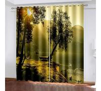 Aotiwe Side Door Curtains, Curtain Panel Set Dark Green Tree Lake Scenery Polyester 2 Panels 68x90inch