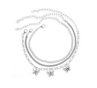 Aotiwe Silver Anklet Stack, Anklets for Women Boho 3Pcs Set Multi Layer Chain with Butterfly