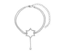 Aotiwe Silver Anklets for Women, Boho Anklet Stack Double Tennis Chain with Star Cubic Zirconia 21.7+10cm