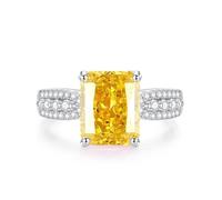 Aotiwe Silver Ring for Women, Silver Wedding Band Ring with 8X10mm Rectangle Citrine and Moissanite 18K White Gold Size Q 1/2