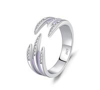 Aotiwe Silver Wedding Bands for Women, Matching Wedding Bands Irregular Line Open Ring with Round Shape White Cubic Zirconia Sterling Silver Size J 1/2