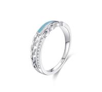 Aotiwe Thin Cubic Zirconia Band Ring, Engagment Rings Silver Blue Double Layer Chain Design with Round Shape White Cubic Zirconia Sterling Silver Size N 1/2