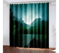 Aotiwe Vintage Curtains Green, Window Curtain Decor Foggy Lake Mountain Landscape Polyester 2 Panels 68x63inch