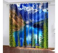 Aotiwe Vintage Curtains Kitchen Window, Living Room Curtain Blackout Blue Green Brown Lake Mountain forest Landscape Polyester 2 Panels 76x63inch