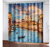 Aotiwe Western Boho Kitchen Curtains, Chic Curtains for Living Room Brown Blue The City Of Venice Polyester 2 Panels 104x63inch