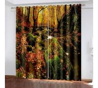 Aotiwe Western Boho Kitchen Curtains, Side Door Curtains Orange Green Wood and Stream Landscape Polyester 2 Panels 120x72inch