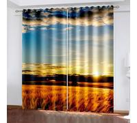 Aotiwe Western Curtains Bedroom, Blackout Curtains for Windows Brown Blue Wheat and Sunset Landscape Polyester 2 Panels 104x63inch