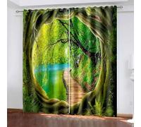 Aotiwe Western Curtains Bedroom, Window Curtain Green Vine Door and Lake Natural Scenery Polyester 2 Panels 104x96inch