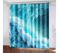 Aotiwe Window Curtain Bathroom, Boho Curtains Darkening Sea Blue Ocean Wave Polyester 2 Panels 108x84inch