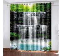 Aotiwe Window Curtain Decor, Fall Curtains Green Black White Tree Waterfall Landscape Polyester 2 Panels 120x72inch