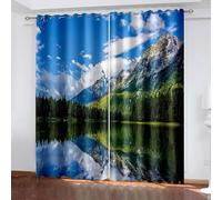 Aotiwe Window Curtain Decoration, Curtains Vintage Blue Green Lake forest Mountain Landscape Polyester 2 Panels 192x90inch