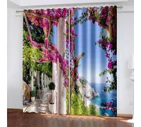Aotiwe Window Curtain Decoration, Kitchen Blackout Curtains Multicolor Coast Corridor Flowers Landscape Polyester 2 Panels 76x90inch