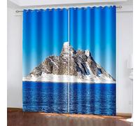 Aotiwe Window Curtain Set, Vintage Kitchen Curtains Blue Gray White Blue Sky Mountain and Lake Polyester 2 Panels 108x72inch