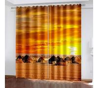 Aotiwe Window Curtains Living Room, Fall Curtains for Living Room Brown Yellow Scenery House and Sunset Polyester 2 Panels 68x45inch