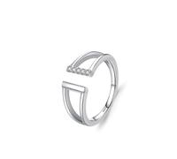 Aotiwe Women Rings Engagement, Silver Rings Jewelry Hollow Geometric Open Ring with Round Shape White Cubic Zirconia Sterling Silver Size R 1/2