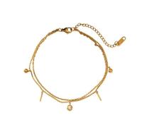 Aotiwe Women's Anklets Boho, Gold Anklets Bracelet for Women Double Layer Chain with Cubic Zirconia Stainless Steel