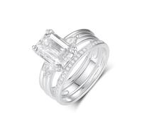 Aotiwe Womens Rings Engagement, Rings for Me 3 Ring Set with Rectangular Shape 3.5ct Moissanite 9K White Gold Size L 1/2