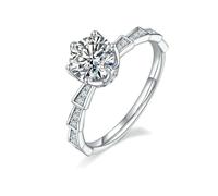 Aotiwe Womens Silver Ring, Thin Wedding Band Snake Shape with 1ct Round Moissanite 18K White Gold Size K 1/2
