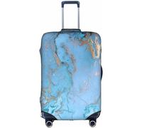 Aotmany Ink Paint Blue Gold Marble Travel Luggage Cover Fits 18-32 Inch Luggage, Elastic Suitcase Cover Protector with Concealed Zipper for Wheeled Suitcase TSA Approved
