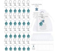 Aotoer 50 Sets Lucky Little Turtle Keychain with White Organza Bag and Greeting Card for Family Friends